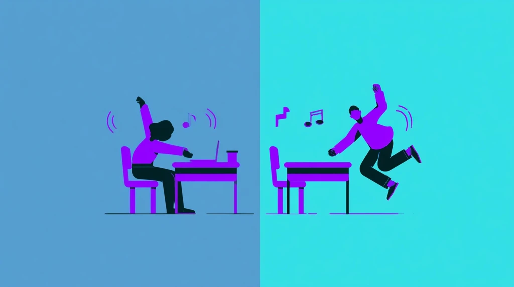 Students stretching and jumping beside desks during a brain break