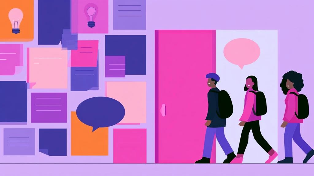 Wall of colorful exit ticket sticky notes beside a classroom door