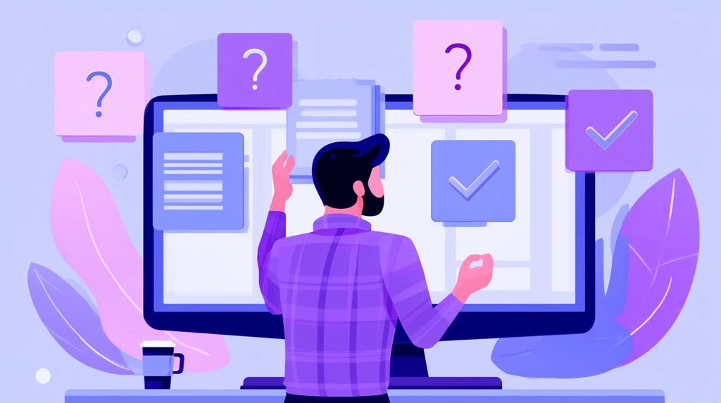 Teacher building an online quiz with question cards and checkmarks