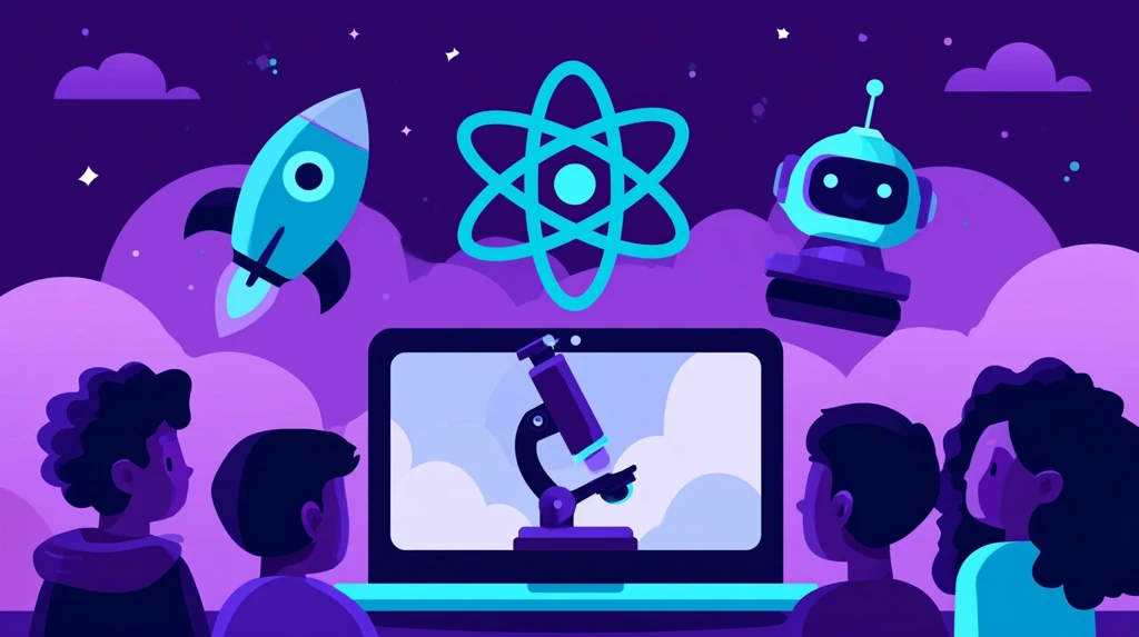 Rocket microscope and robot floating above a laptop for STEM learning