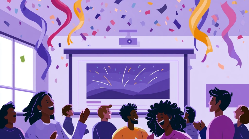 Confetti over a fun Friday classroom quiz game on the projector