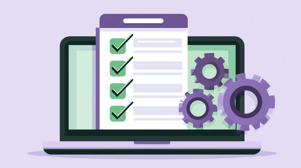 Self-grading quiz checklist on a laptop with automatic checkmarks