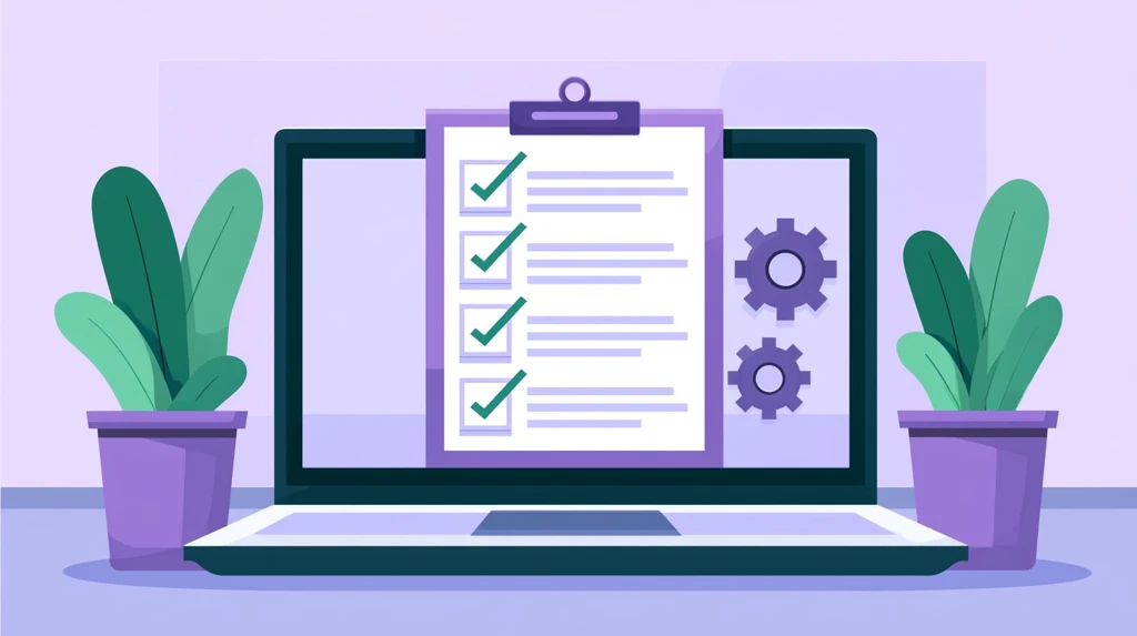 Self-grading quiz checklist on a laptop with automatic checkmarks