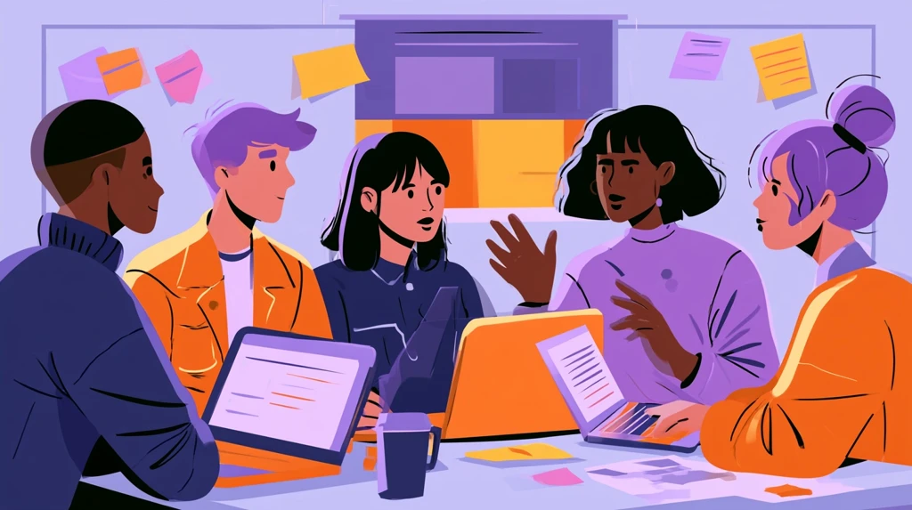 High school students collaborating energetically around a table