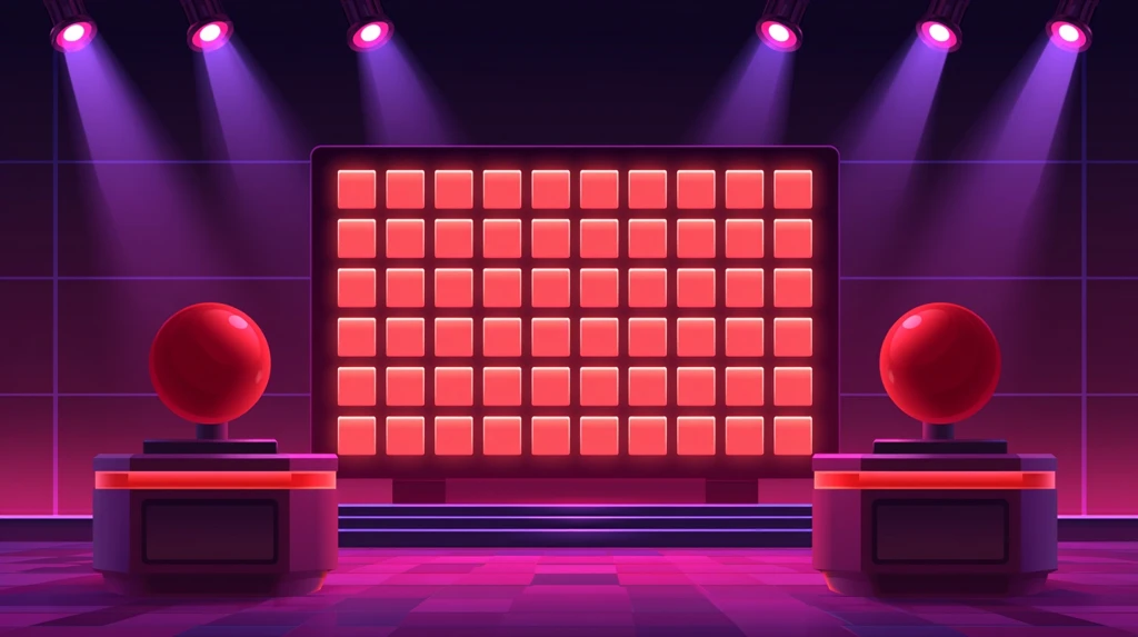 Retro game show set with grid board and buzzers for classroom trivia