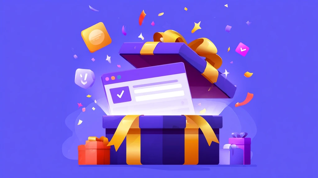 Gift box opening with new Wayground feature icons flying out